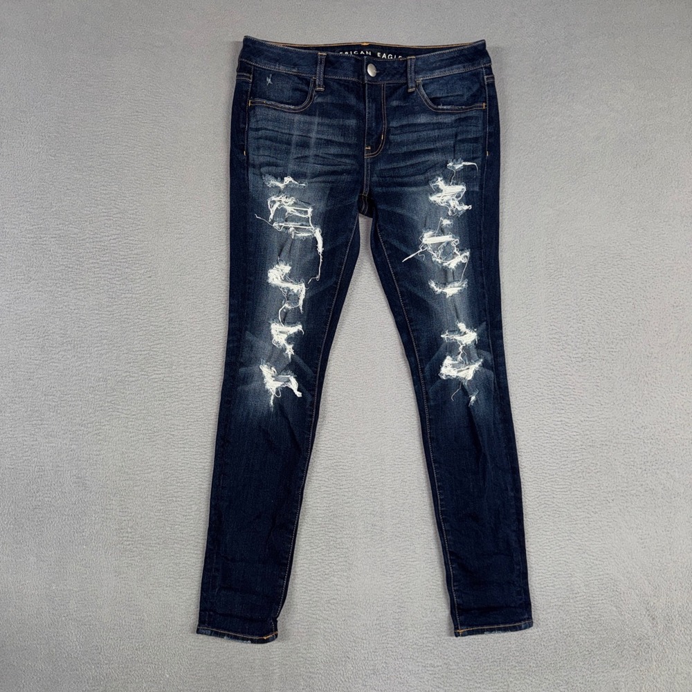 American Eagle Jeans Womens 8 Blue Jegging Distressed Super Stretch Skinny Denim